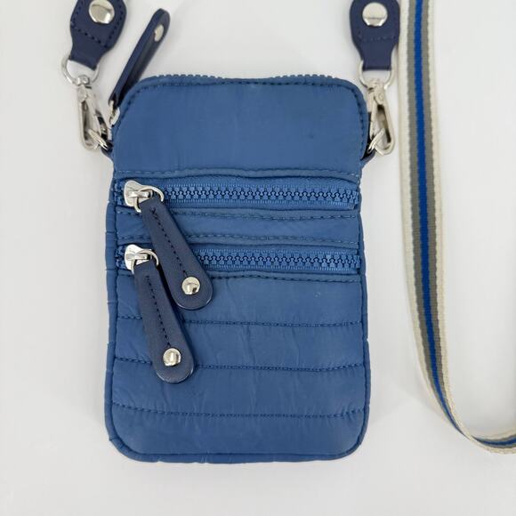 Sondra Roberts Squared Blue Puffer Crossbody Bag Phone Purse Striped Strap - Picture 2 of 7